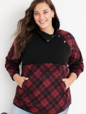 Maurices Buffalo Plaid Fleece Snap Neck Sweatshirt NWT Size Xlarge